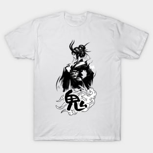 Horned Shadow Geisha, Mythical Japanese Demoness Art Tee T-Shirt